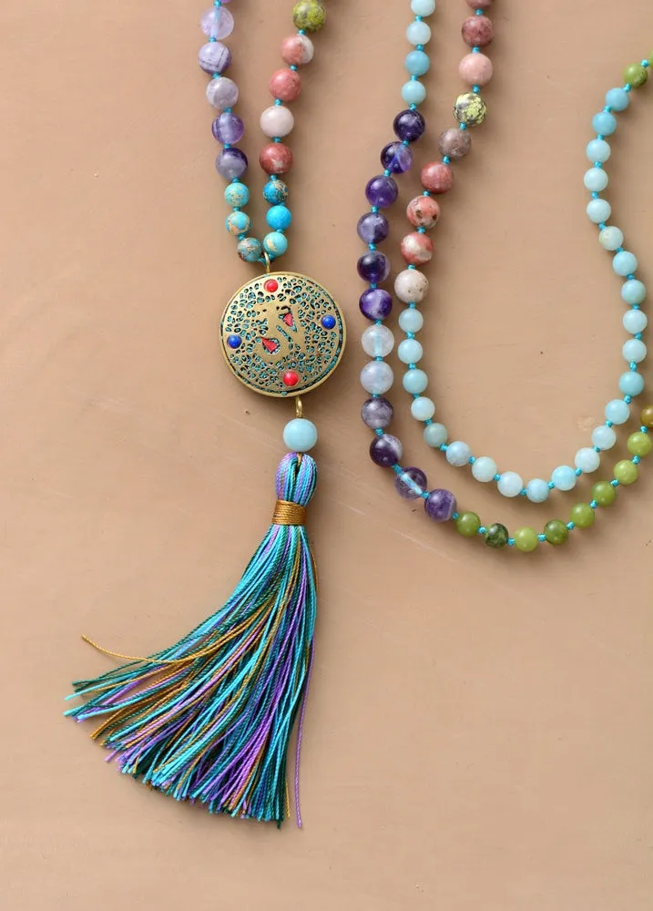 108 Beads Mala Natural Stone Nepal Charm Long Tassel Necklace For Women Meditation Necklace Bead Knotted Yoga Necklace