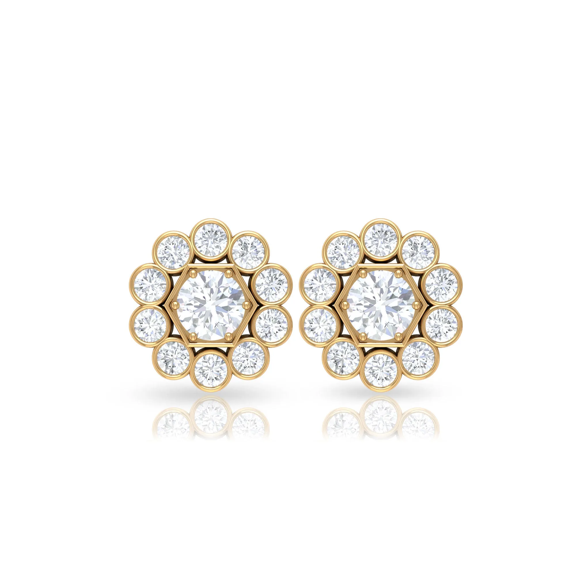 1.25 CT Zircon Gold Stud Earrings with Halo