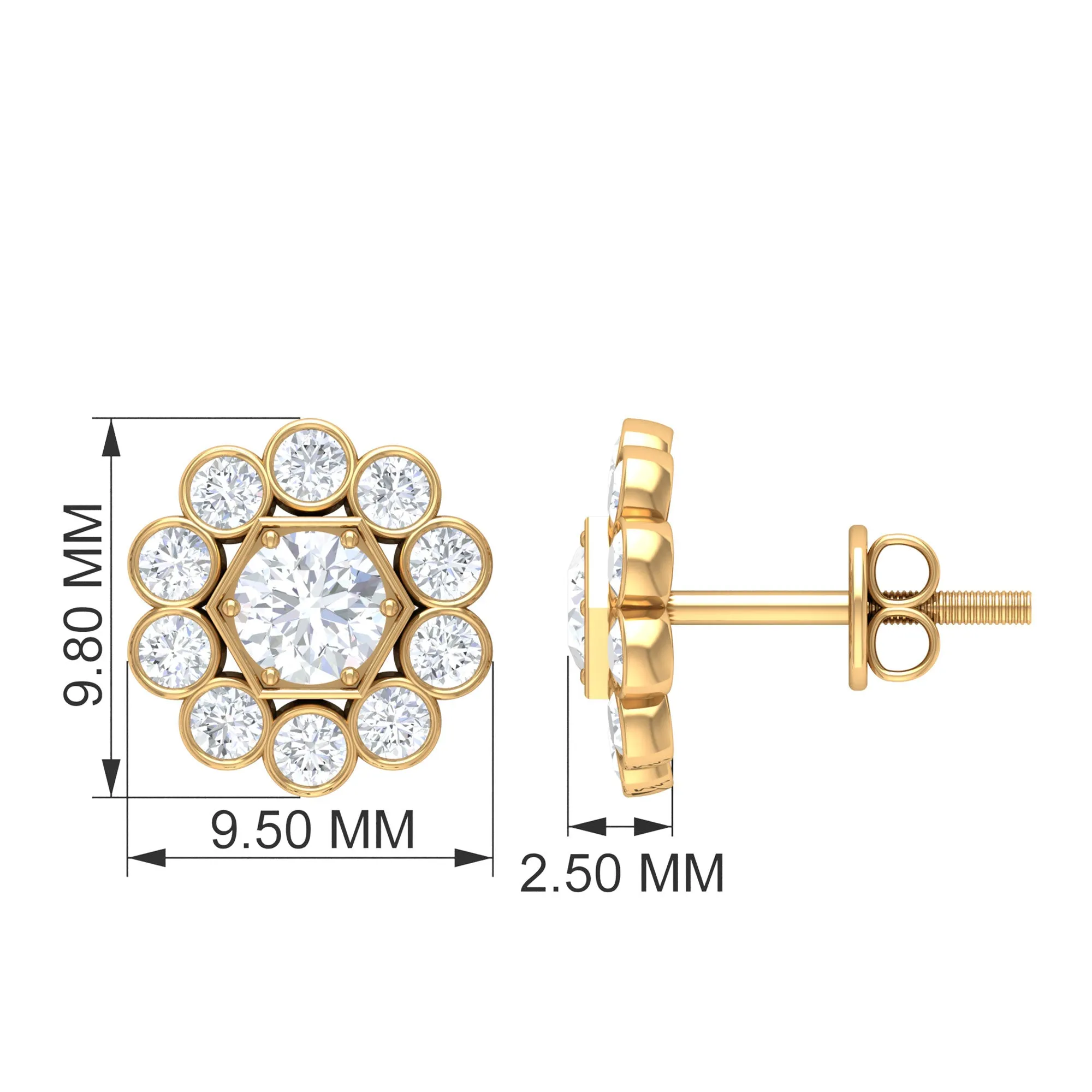 1.25 CT Zircon Gold Stud Earrings with Halo