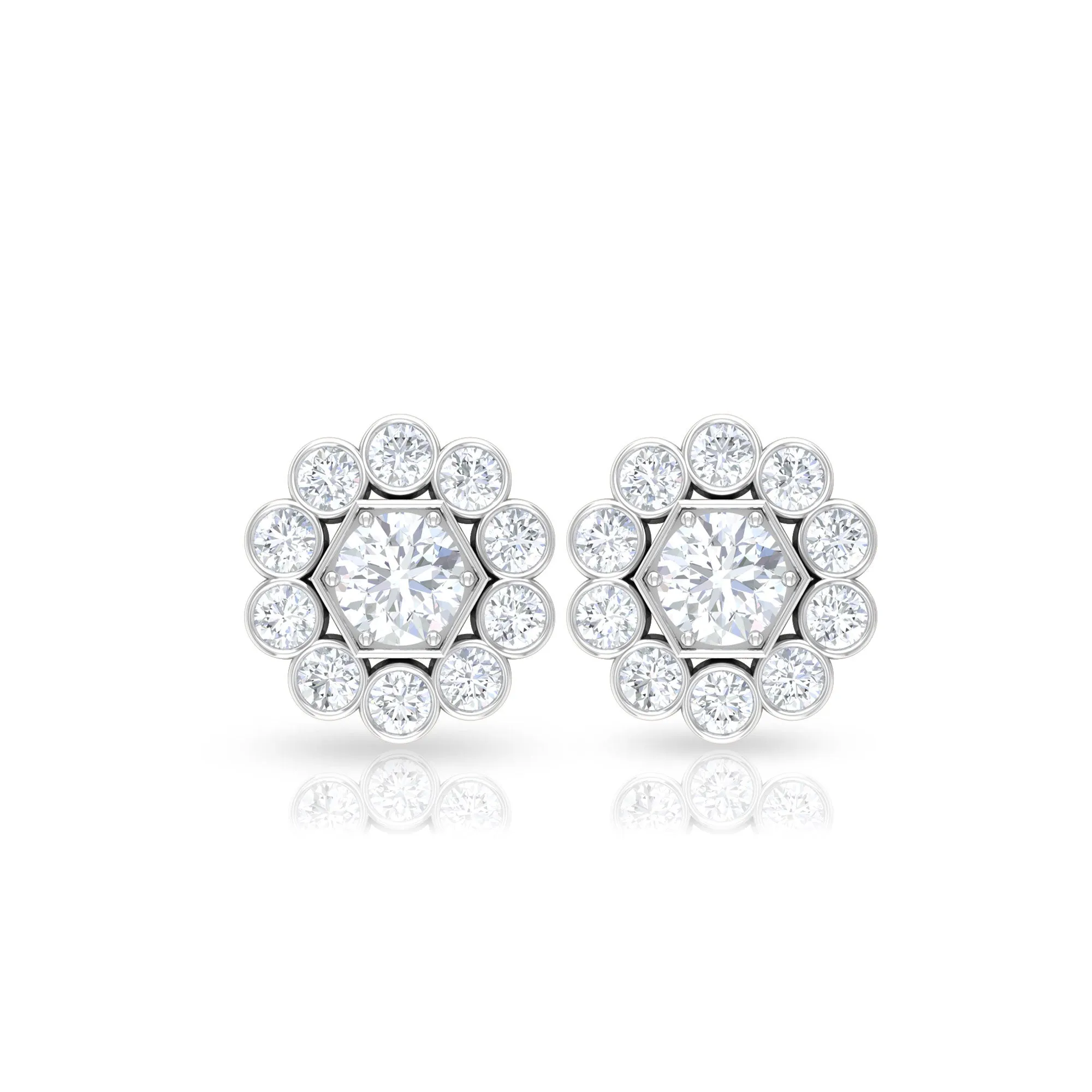 1.25 CT Zircon Gold Stud Earrings with Halo