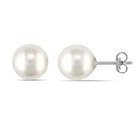 14K White Gold 6mm White Pearl Round Stud Earrings