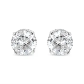 18K White Gold 1/10 Cttw Round Brilliant-Cut Near Colorless Diamond Classic 4-Prong Stud Earrings (G-H Color, VS1-VS2 Clarity)