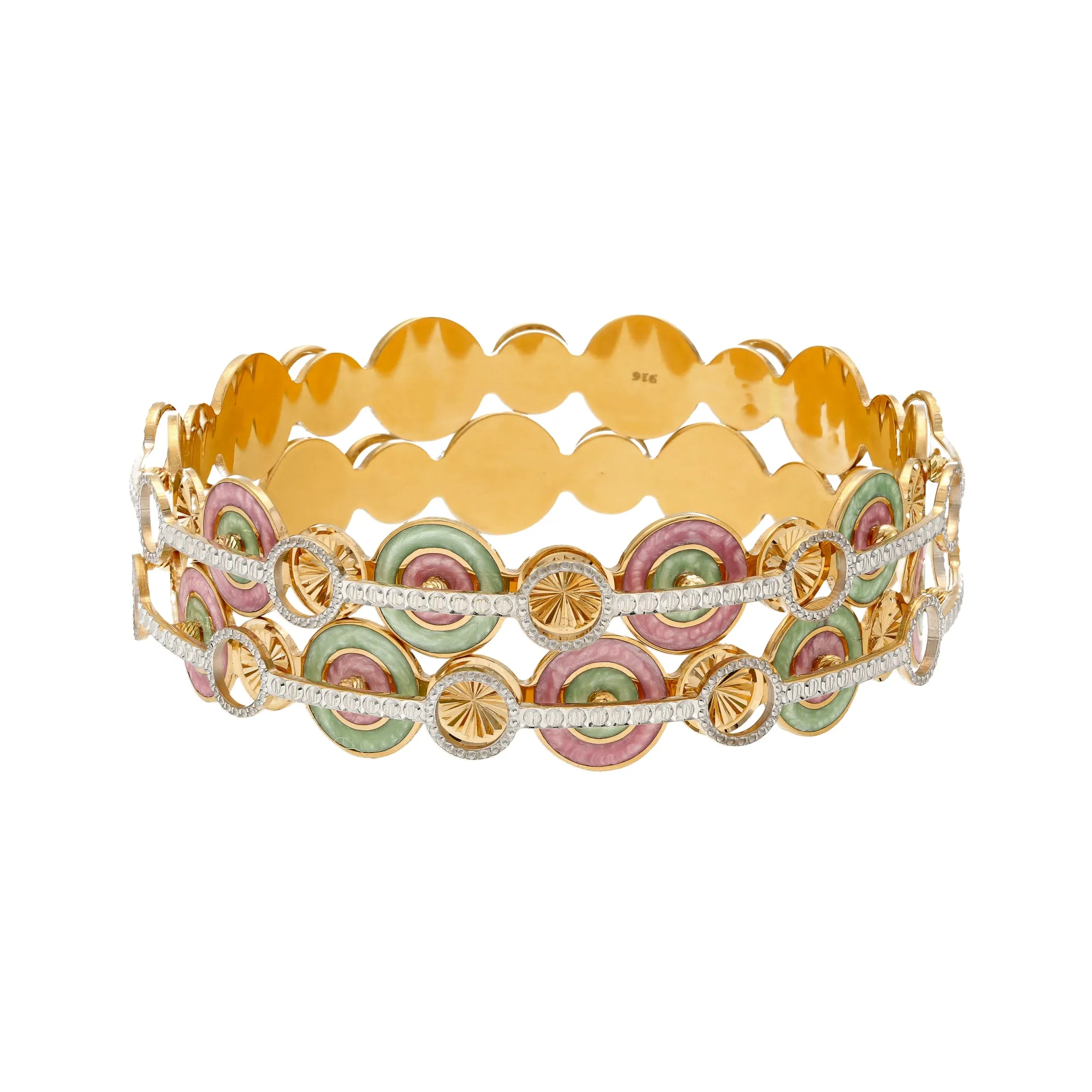 22K Multi-Tone Gold & Enamel Bangle Set of 2 (50.7gm)