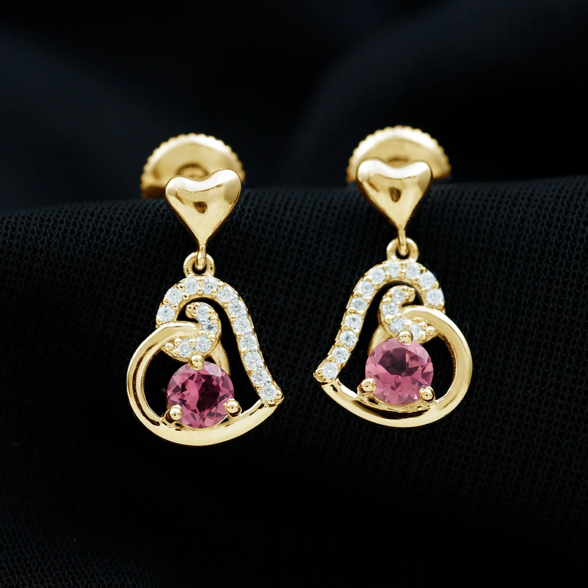 3/4 CT Pink Tourmaline and Diamond Heart Drop Earring