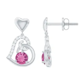 3/4 CT Pink Tourmaline and Diamond Heart Drop Earring