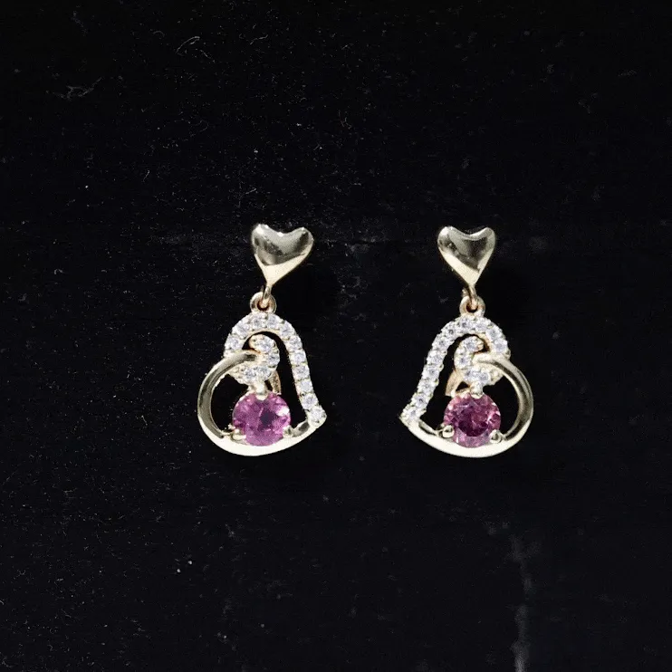 3/4 CT Pink Tourmaline and Diamond Heart Drop Earring