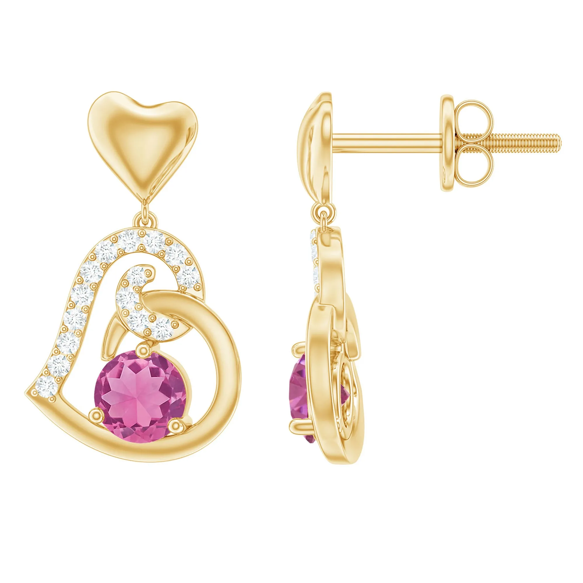 3/4 CT Pink Tourmaline and Diamond Heart Drop Earring