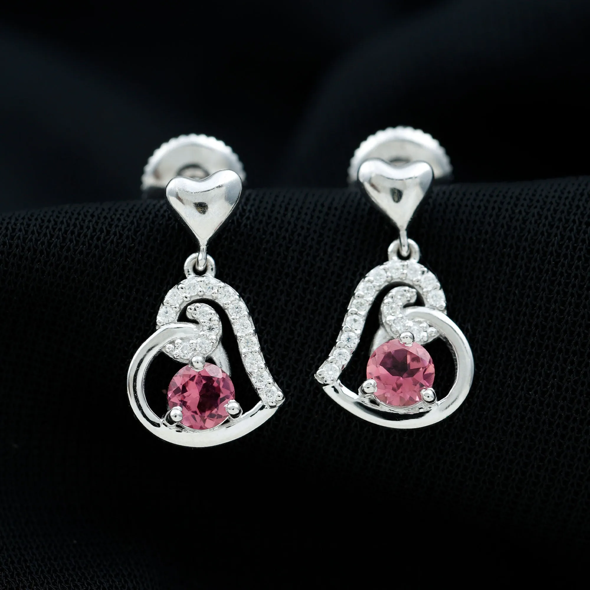 3/4 CT Pink Tourmaline and Diamond Heart Drop Earring