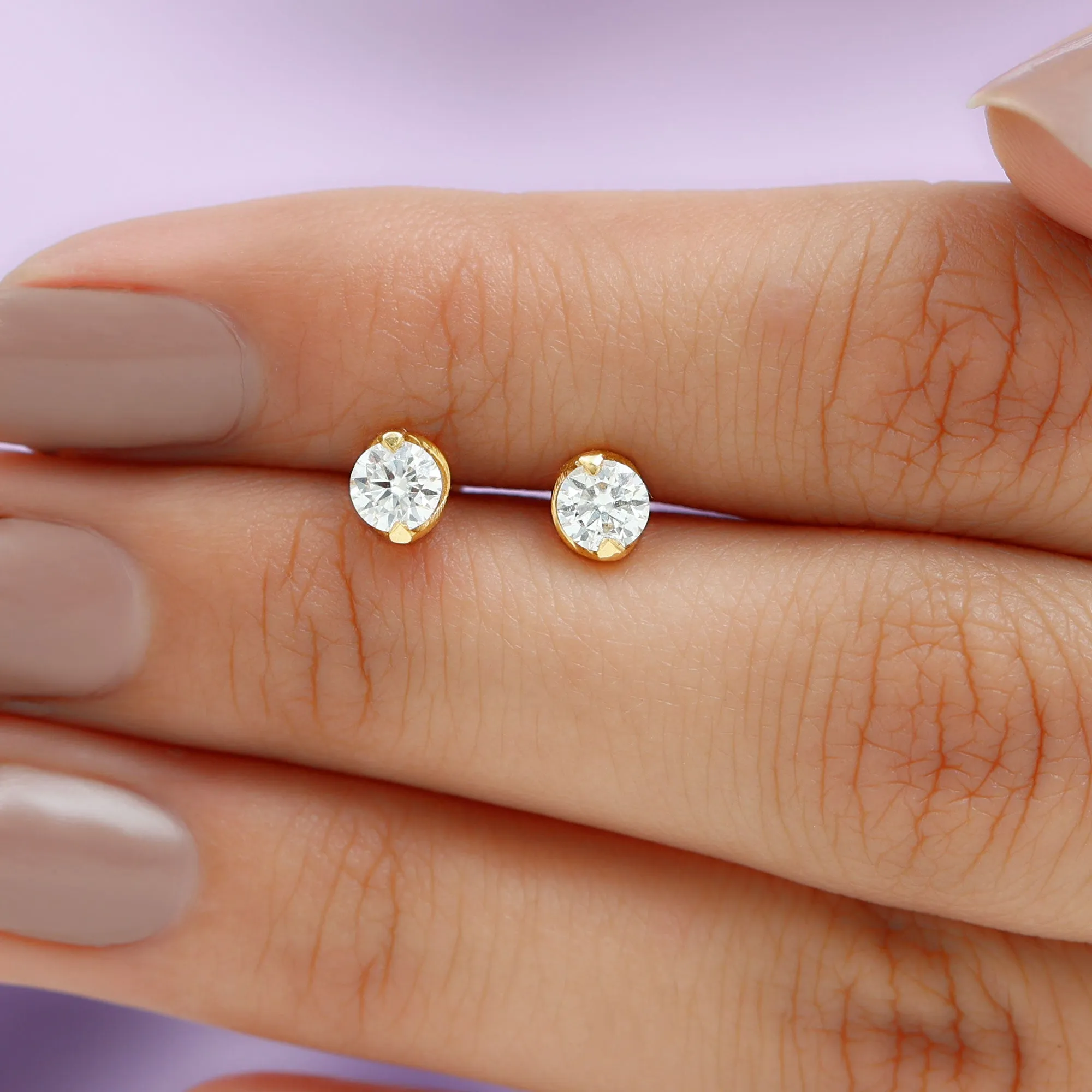 3/4 CT Round Moissanite Solitaire Stud Earrings in Gold