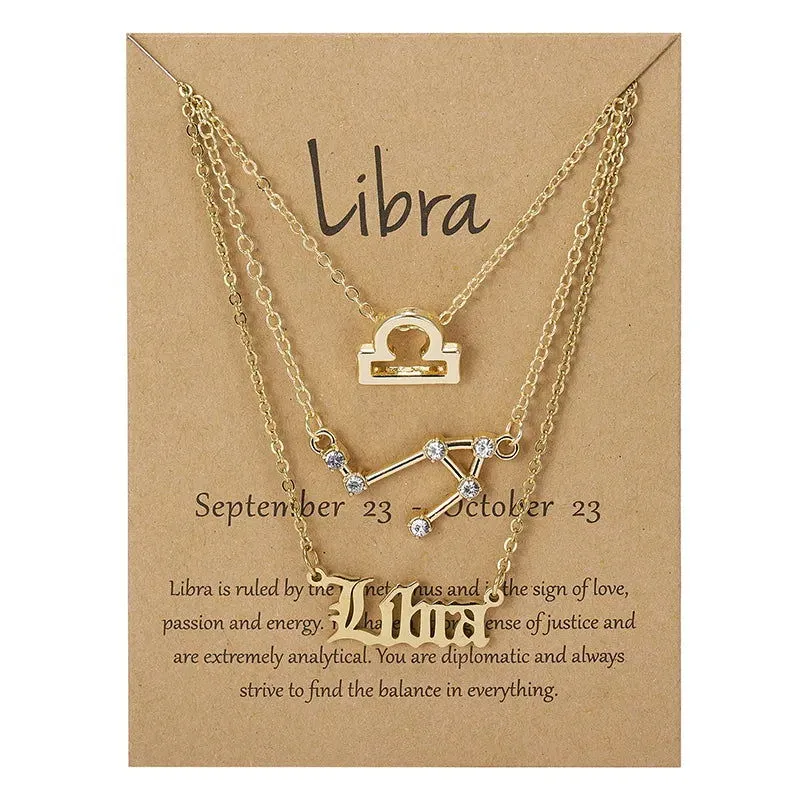 3Pcs/set 12 Zodiac Sign Necklace Women*