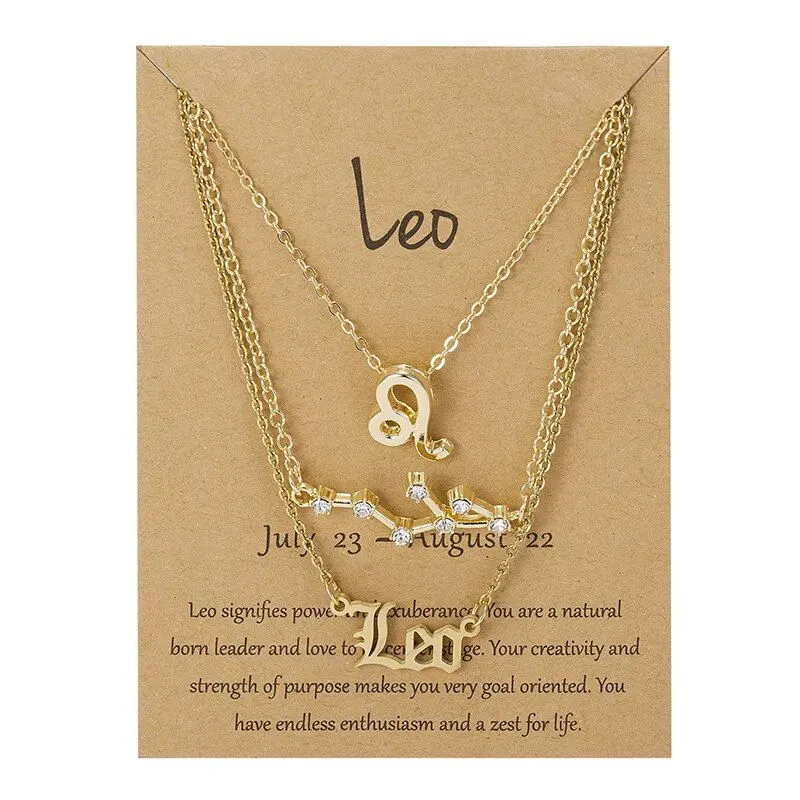 3Pcs/set 12 Zodiac Sign Necklace Women*