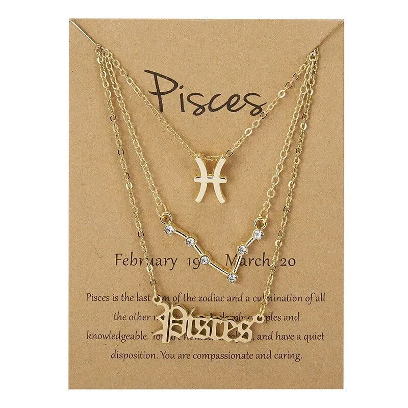 3Pcs/set 12 Zodiac Sign Necklace Women*