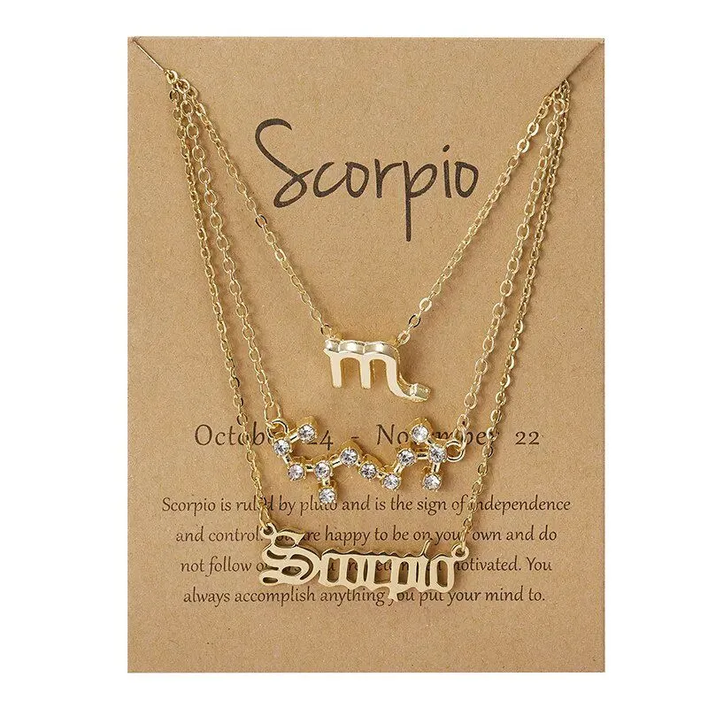 3Pcs/set 12 Zodiac Sign Necklace Women*