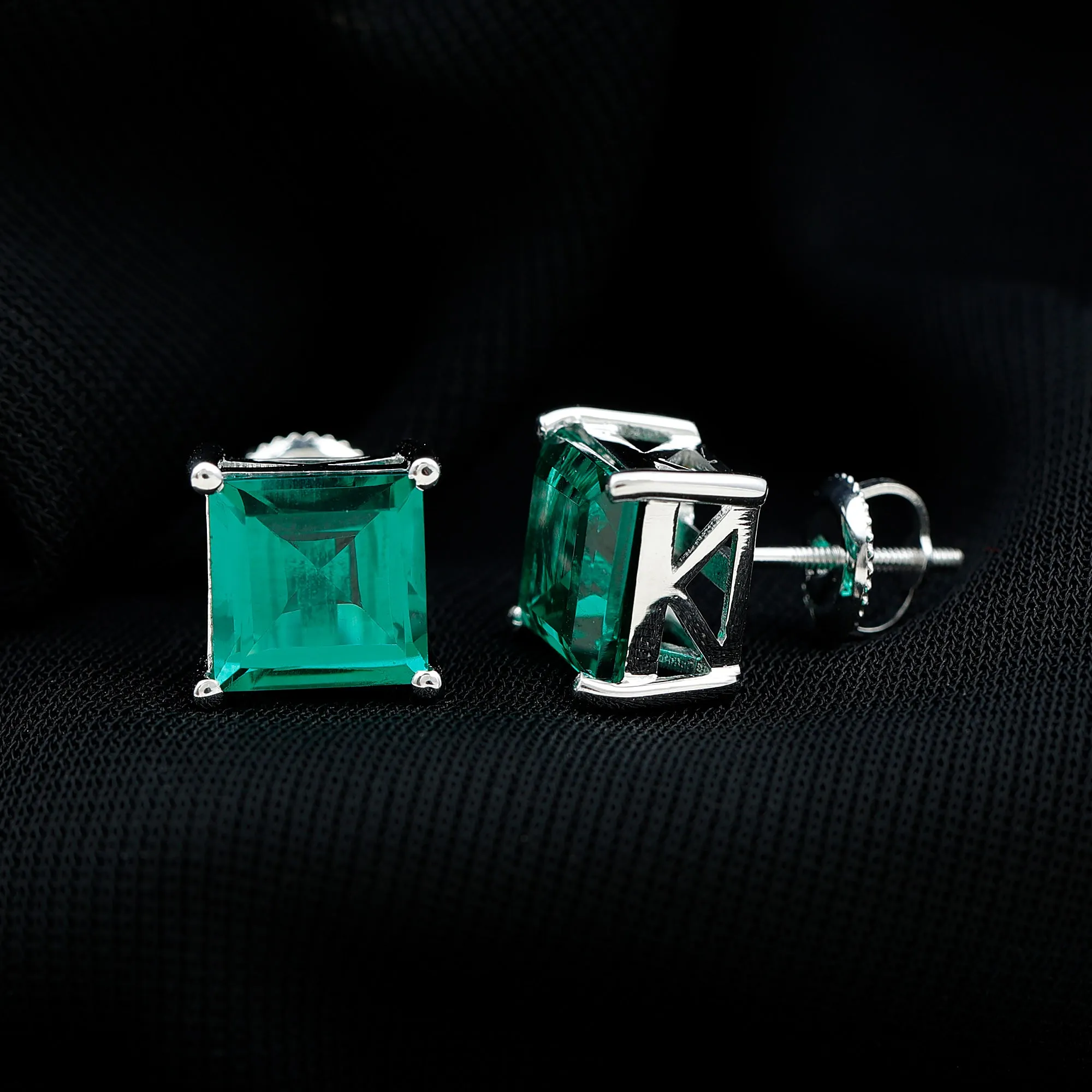 4.75 CT Princess Cut Created Emerald Solitaire Stud Earring