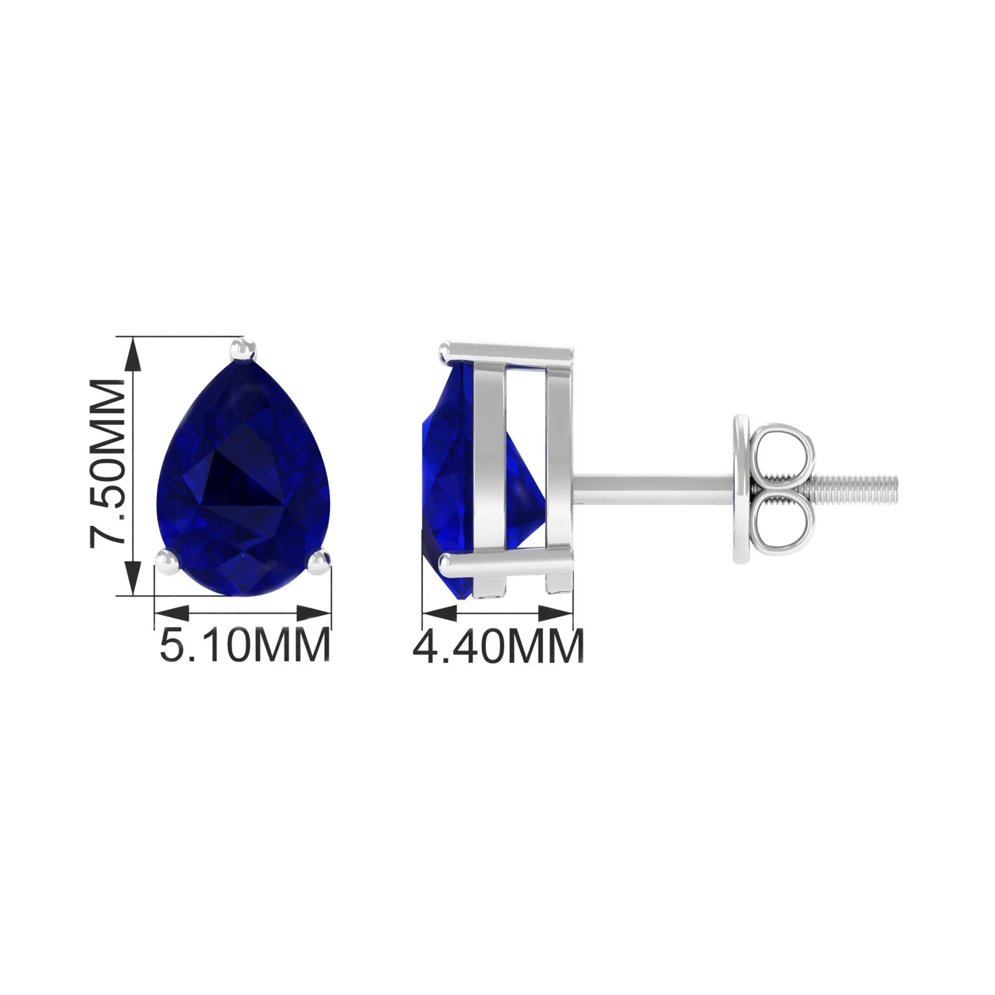 5X7 MM Pear Cut Blue Sapphire Solitaire Stud Earrings in 3 Prong Setting