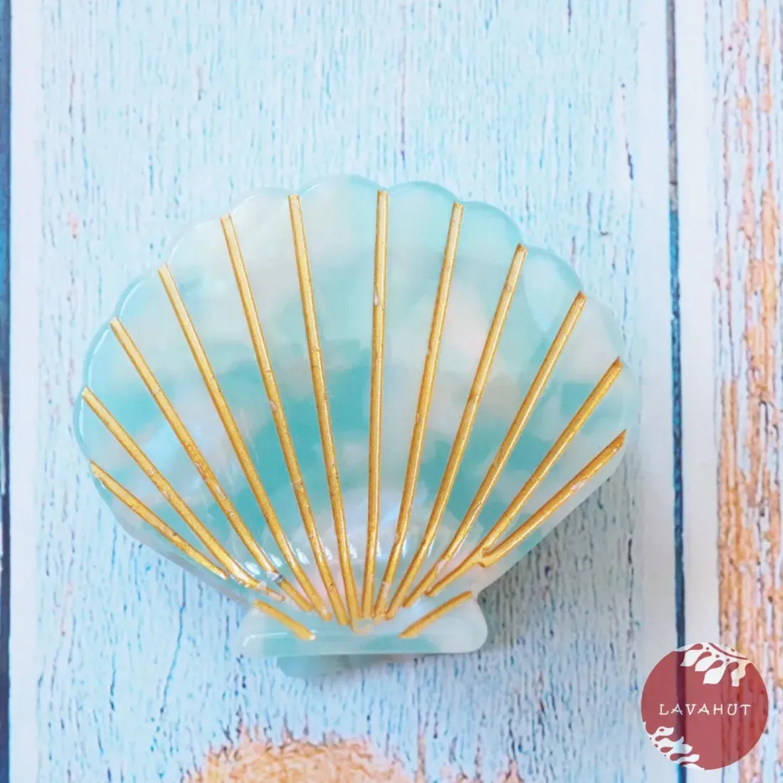 Aqua Seashell Hawaiian Hair Claw