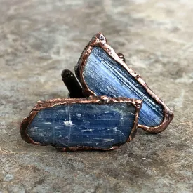 Blue Kyanite Electroformed Cufflinks, raw stone cuff links