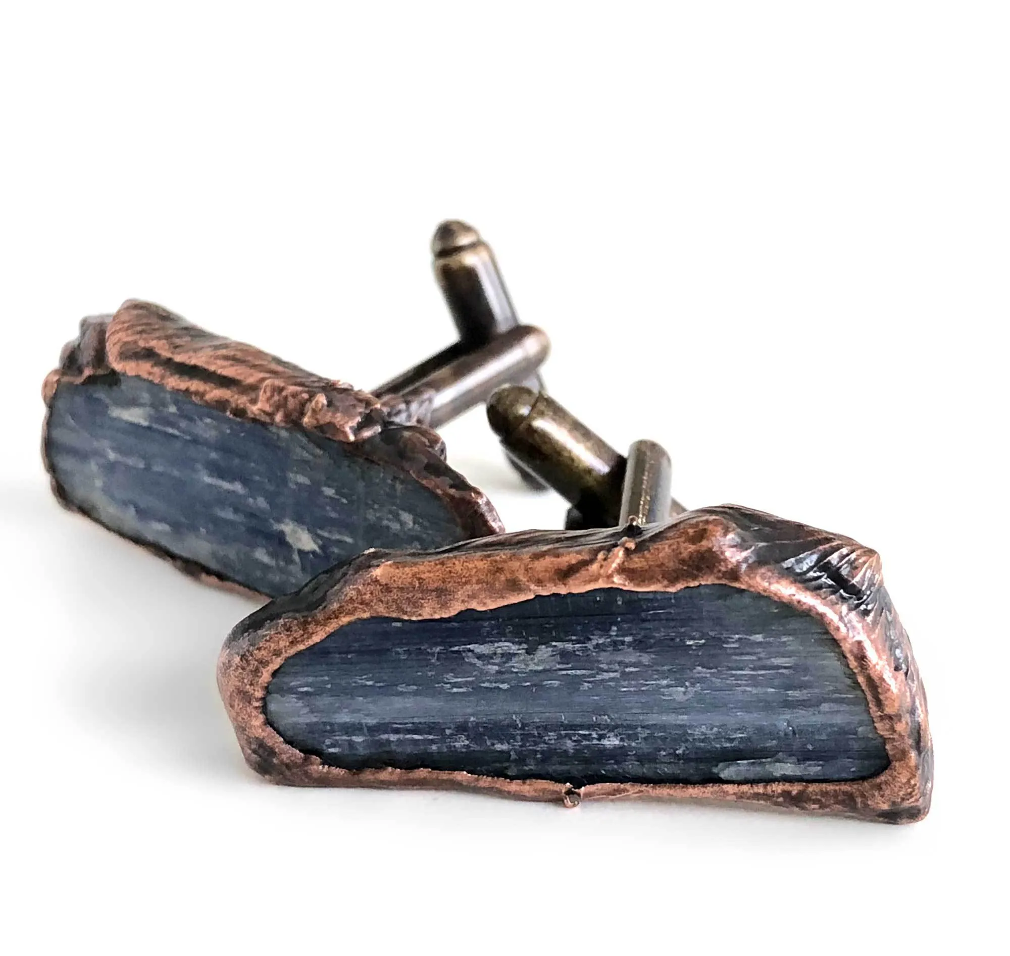 Blue Kyanite Electroformed Cufflinks, raw stone cuff links