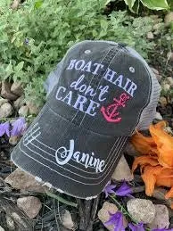 Boat hats Boat hair dont care Black embroidered trucker cap Adjustable mesh back