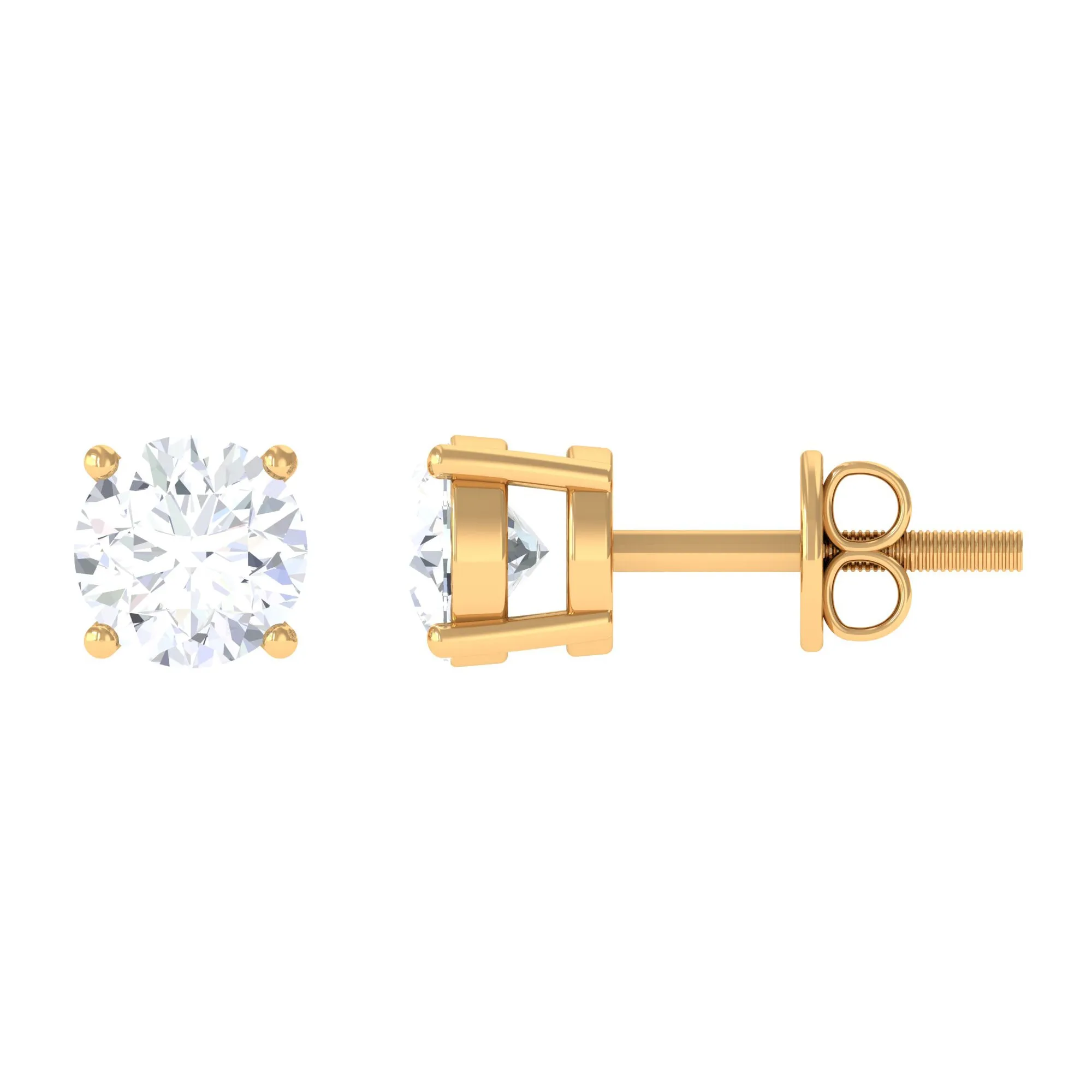 Certified Zircon Solitaire Stud Earrings with Screw Back