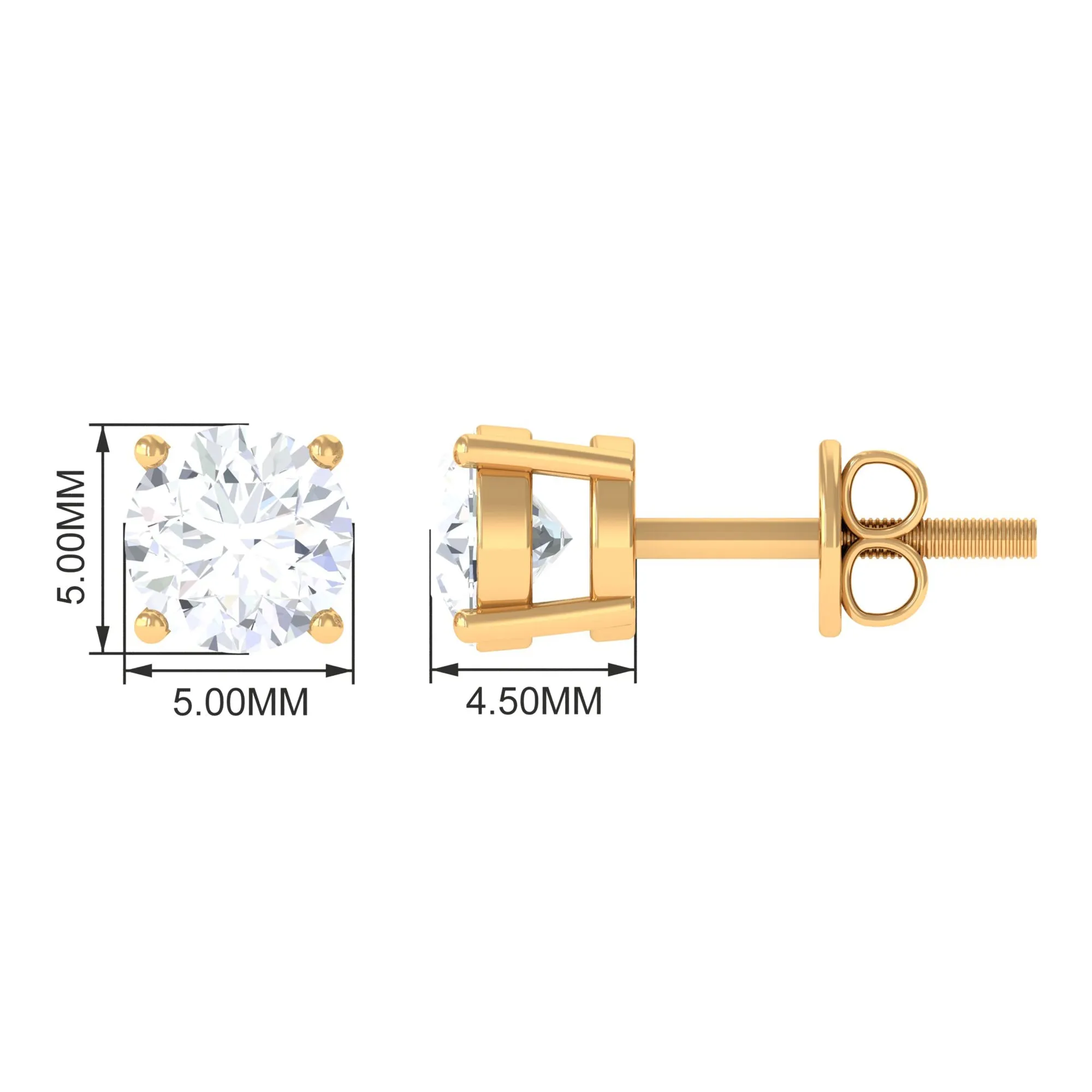 Certified Zircon Solitaire Stud Earrings with Screw Back