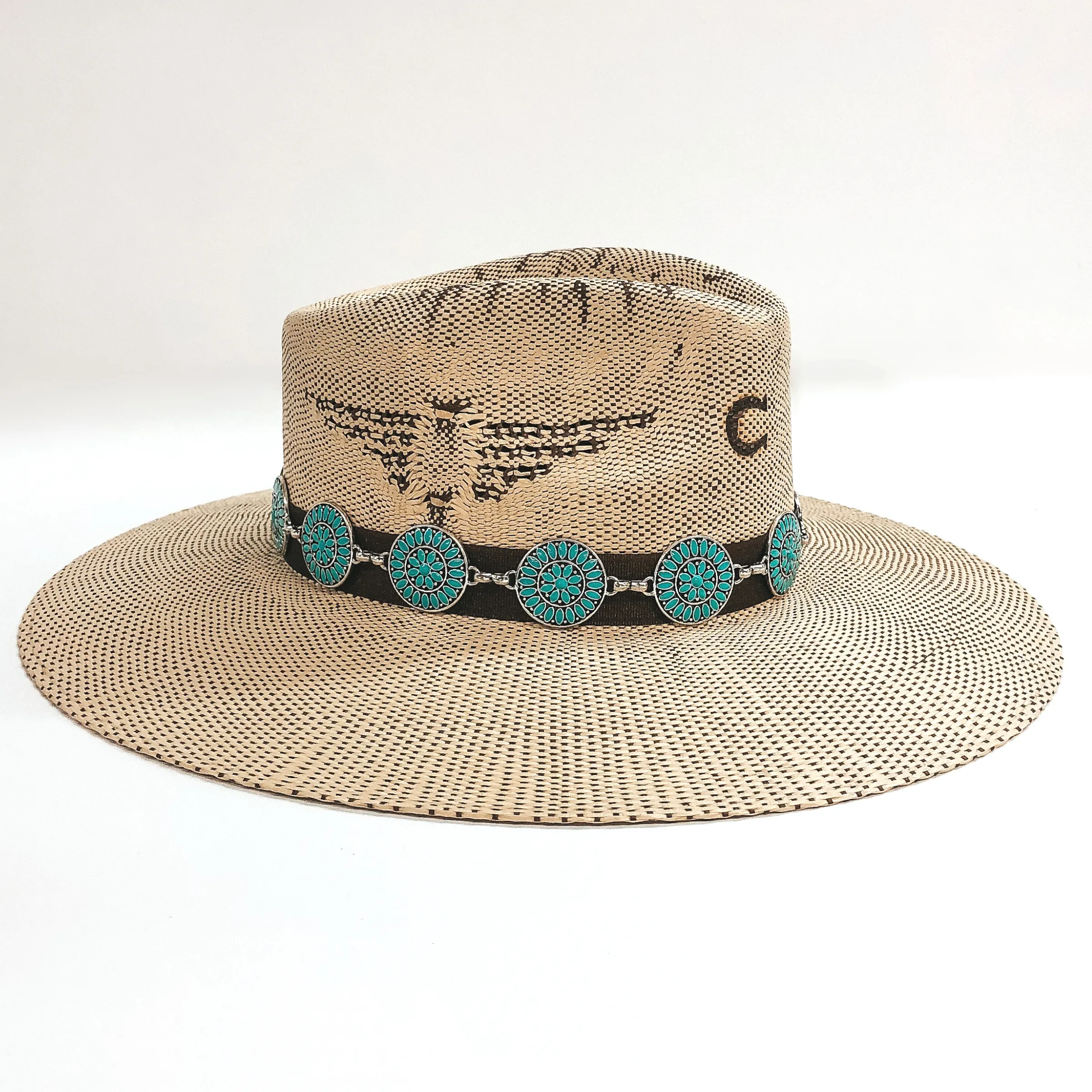 Circle Concho Hat Band with Faux Turquoise Stones