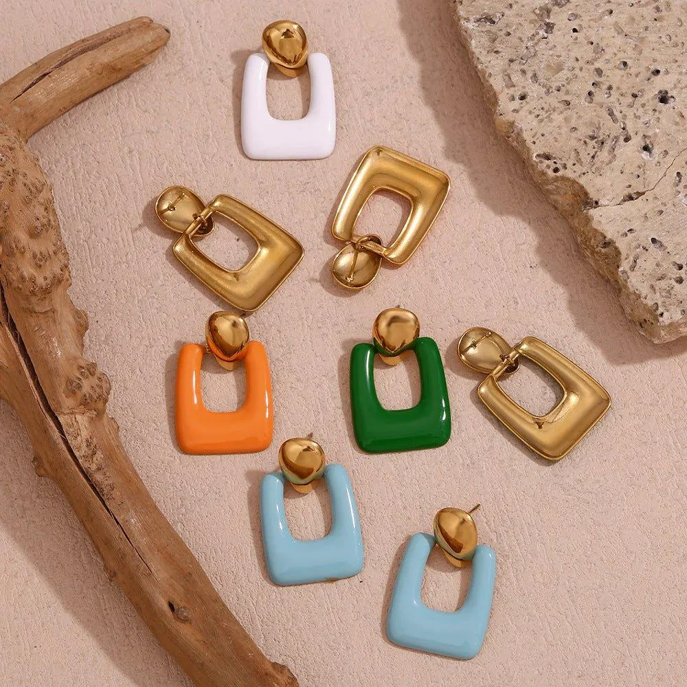 Colorful Geometric Drop Earrings - Trendy Gold Fashion Accessories