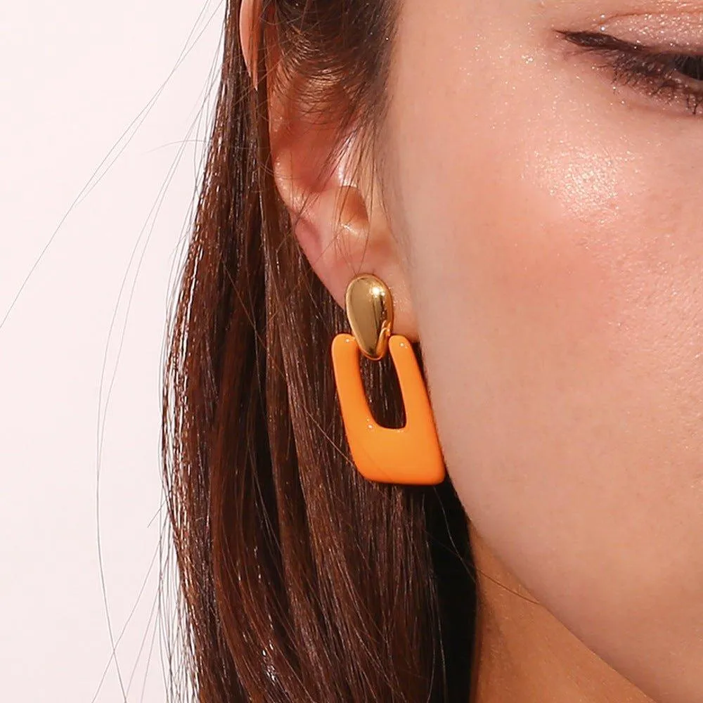 Colorful Geometric Drop Earrings - Trendy Gold Fashion Accessories