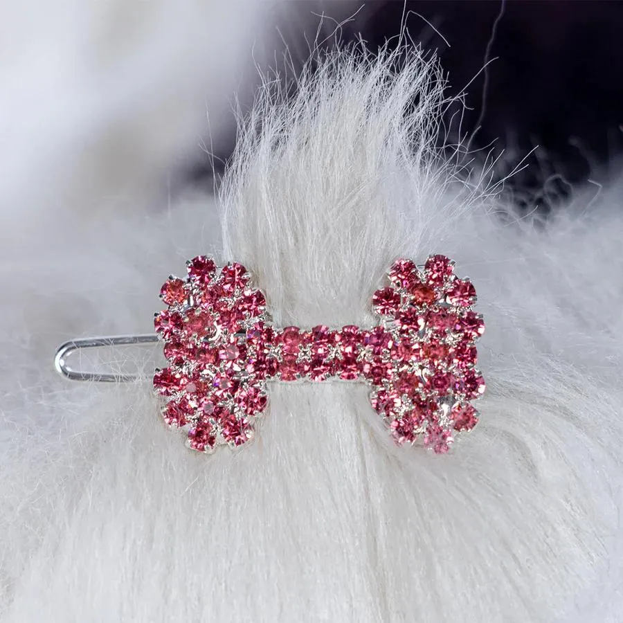 Crystal Bone Dog Barrette Pink