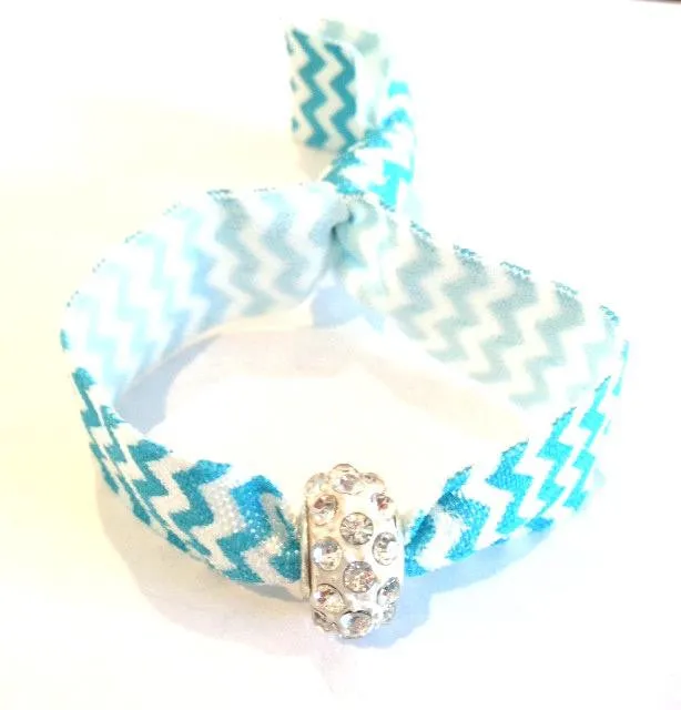 Elastic Bracelet - Blue Chevron with White