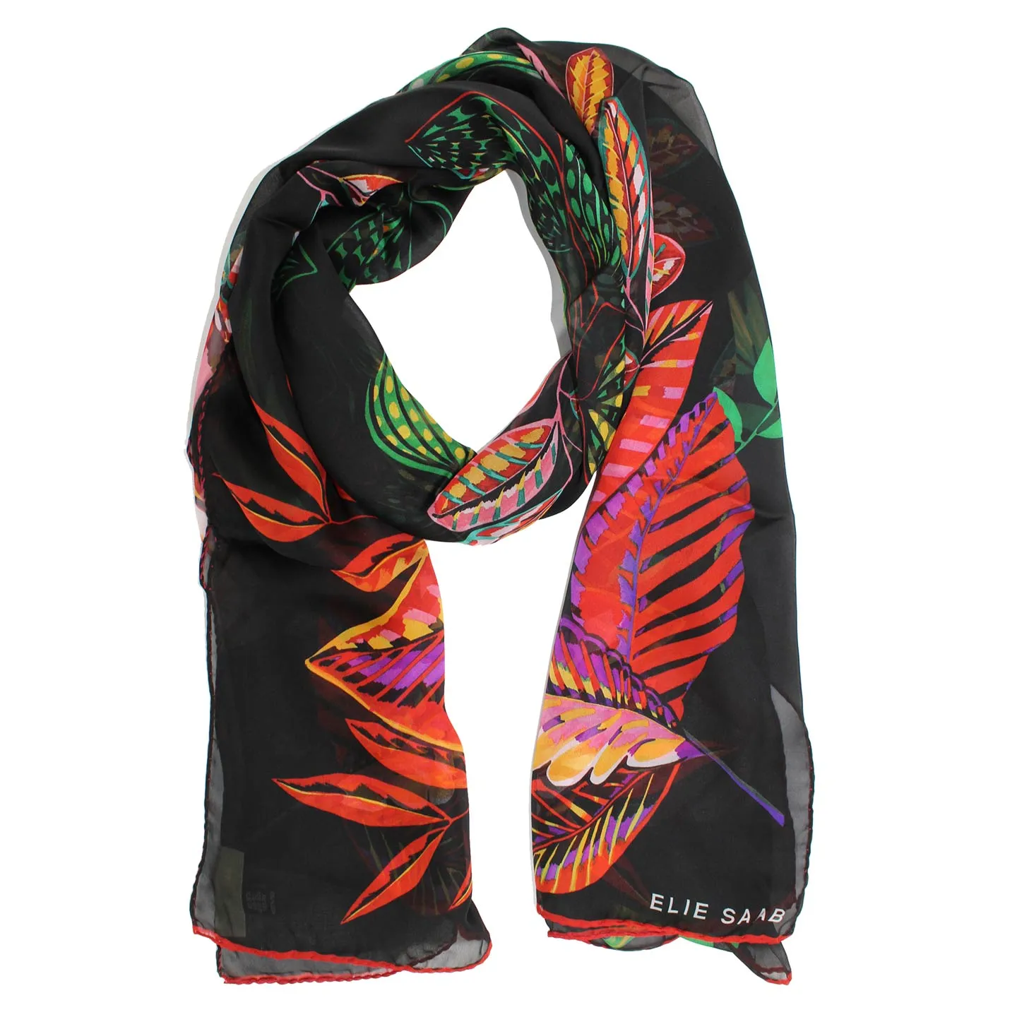 Elie Saab Scarf Black Red Purple Floral - Chiffon Silk Shawl SALE