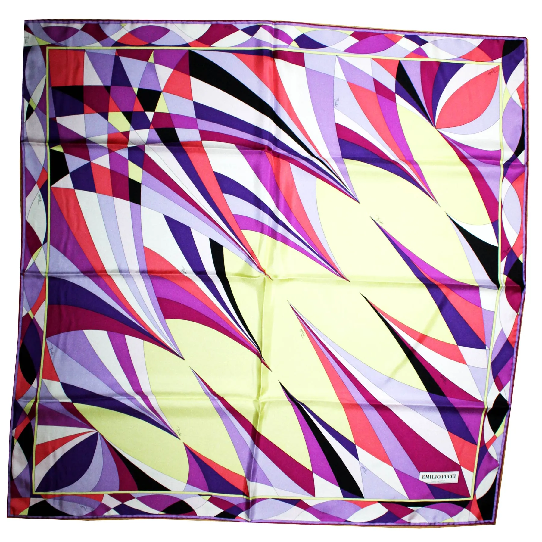 Emilio Pucci Scarf Purple Lime Design - Large Twill Silk Square Scarf