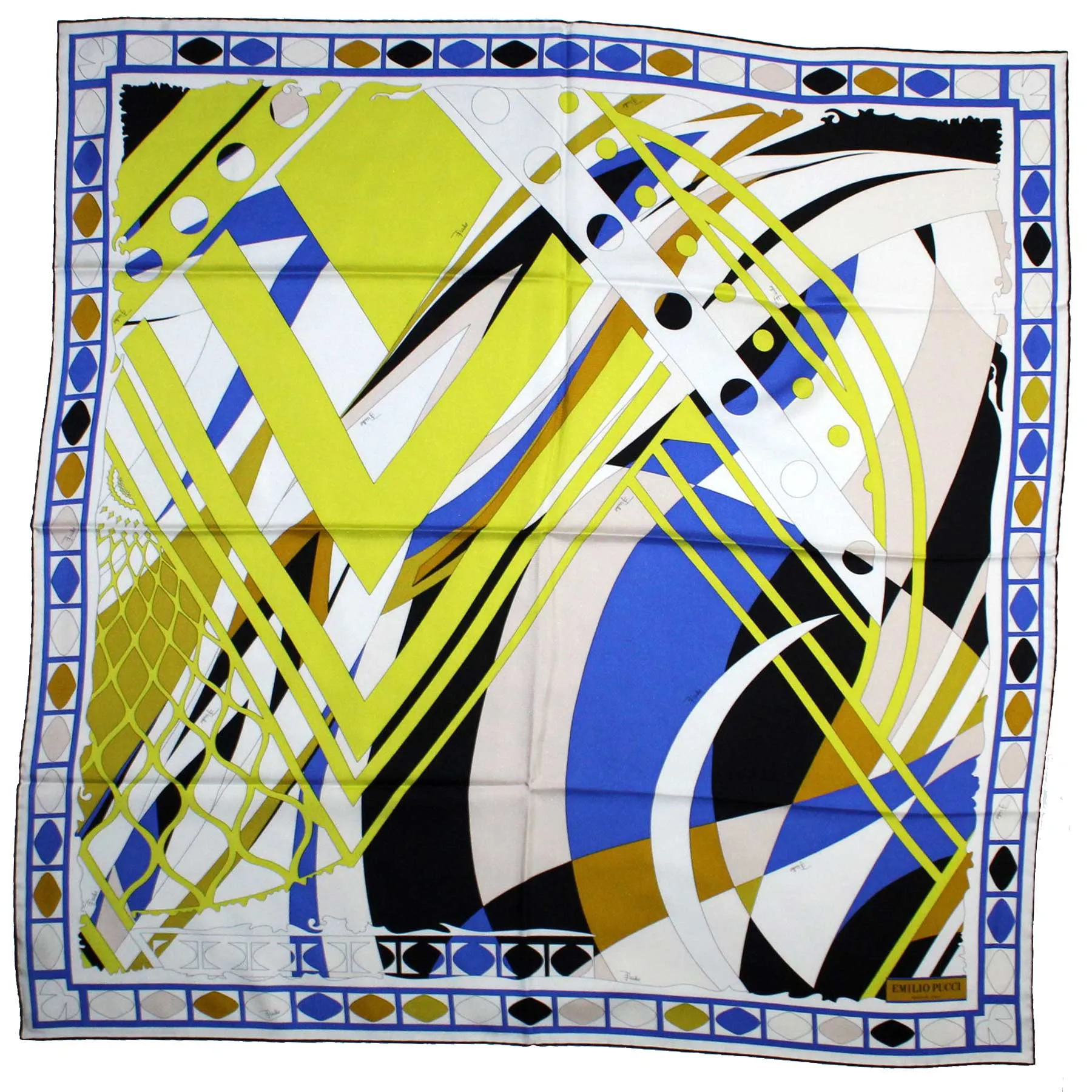 Emilio Pucci Silk Scarf Royal Blue Lime Design SALE