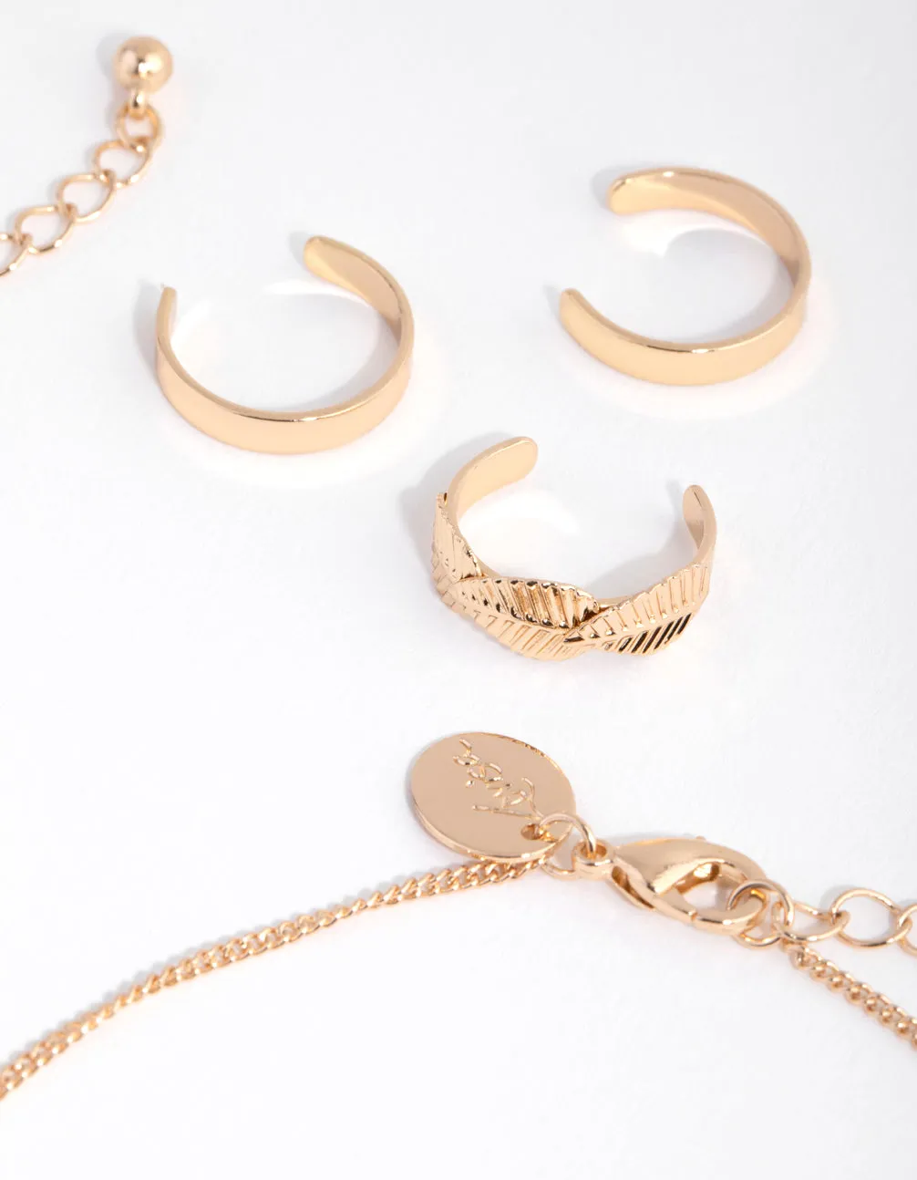 Gold Leaf Anklet & Toe Ring 6-Pack Set