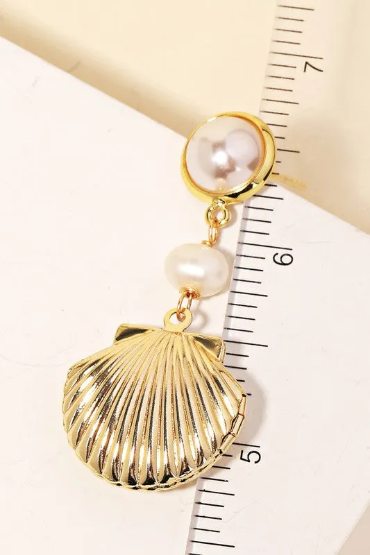 Gold Shell & Pearl Drop Earrings