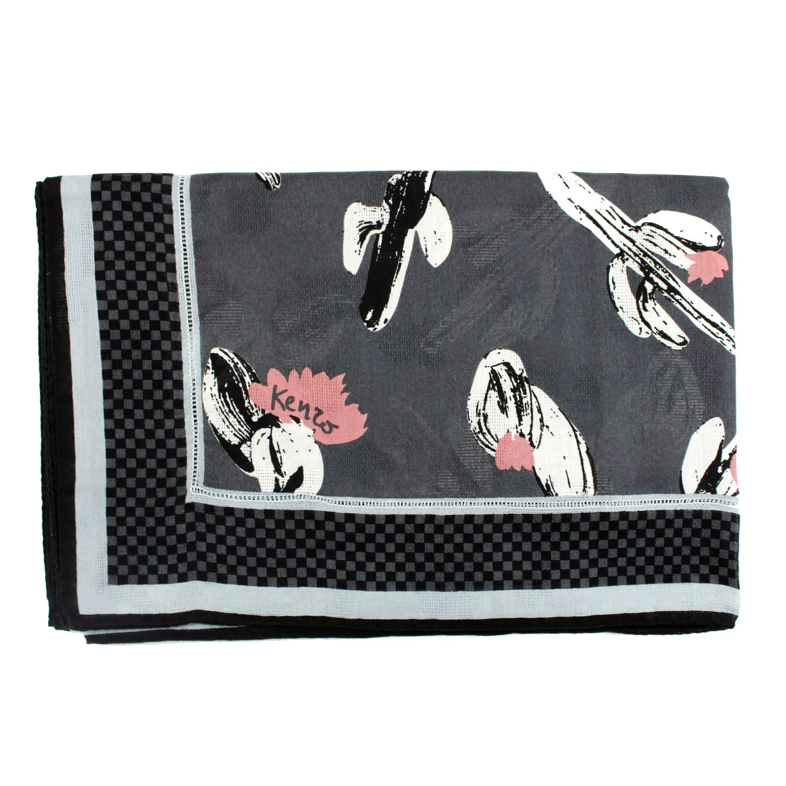 Kenzo Scarf Gray Cactus & Logo Design - Large Wrap - FINAL SALE