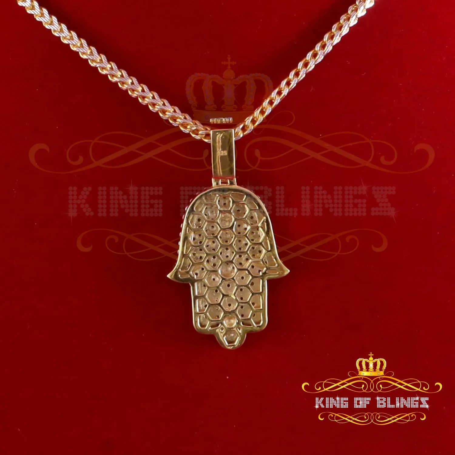 King Of Bling's Yellow Charm Hamsa Pendant 3.0ct VVS D Moissanite Sterling Silver Men's & Women