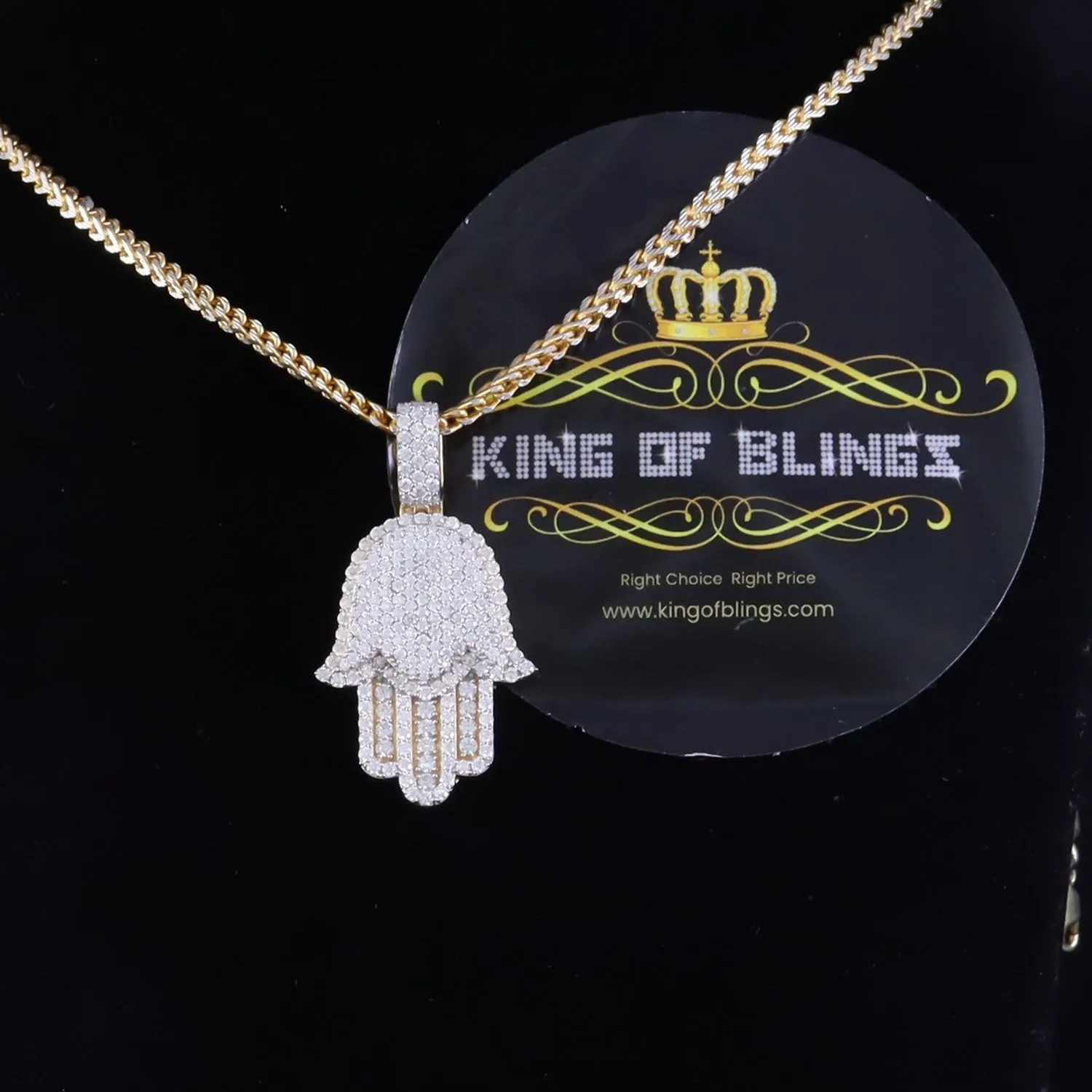 King Of Bling's Yellow Charm Hamsa Pendant 3.0ct VVS D Moissanite Sterling Silver Men's & Women