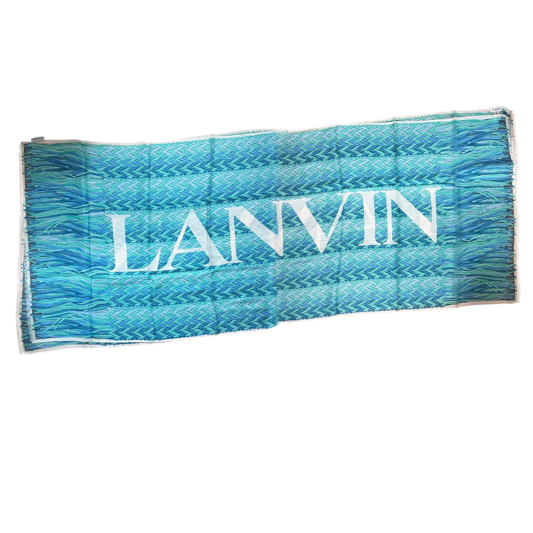 Lanvin Scarf Aqua Blue Weave & Fringe Design - Cashmere Blend Shawl