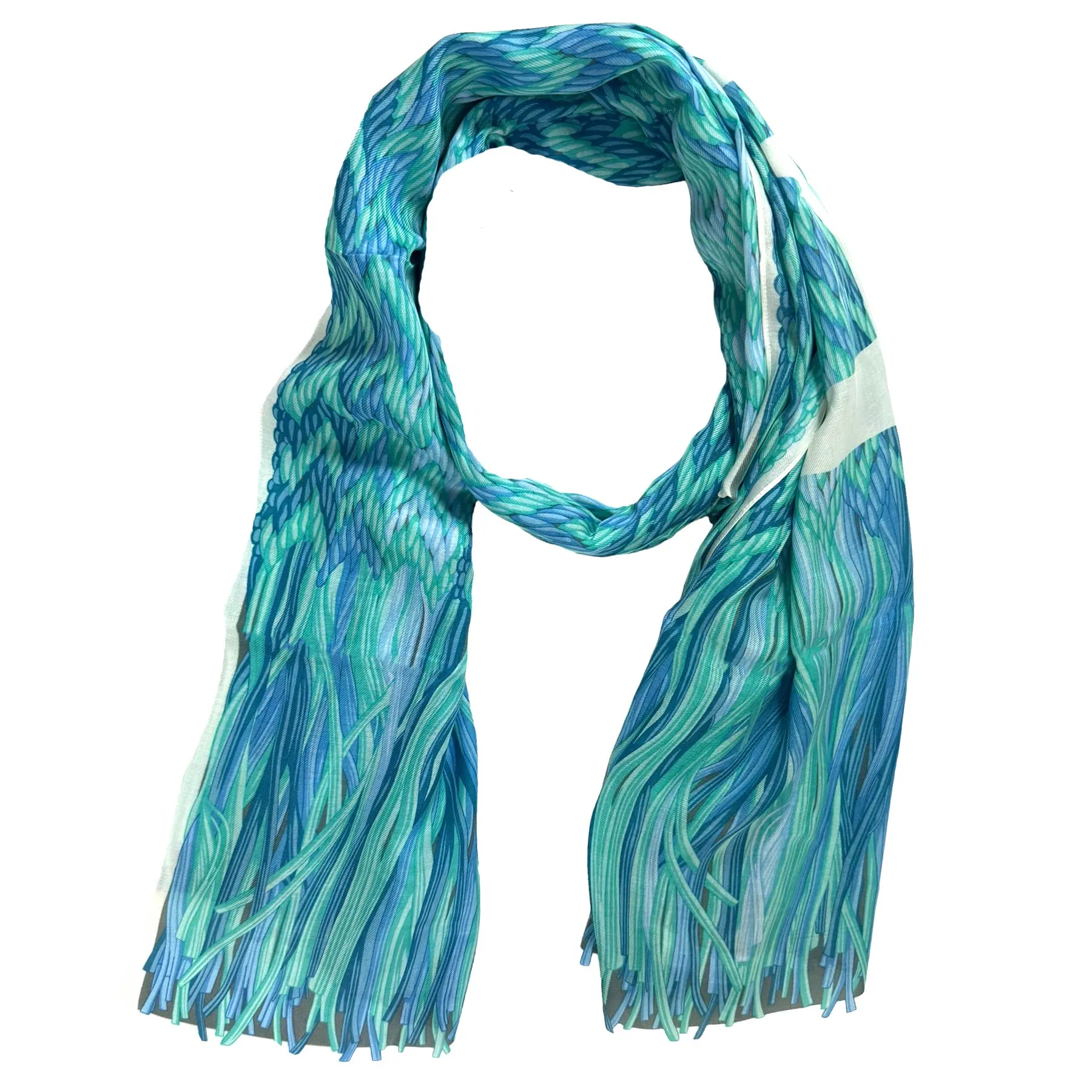 Lanvin Scarf Aqua Blue Weave & Fringe Design - Cashmere Blend Shawl