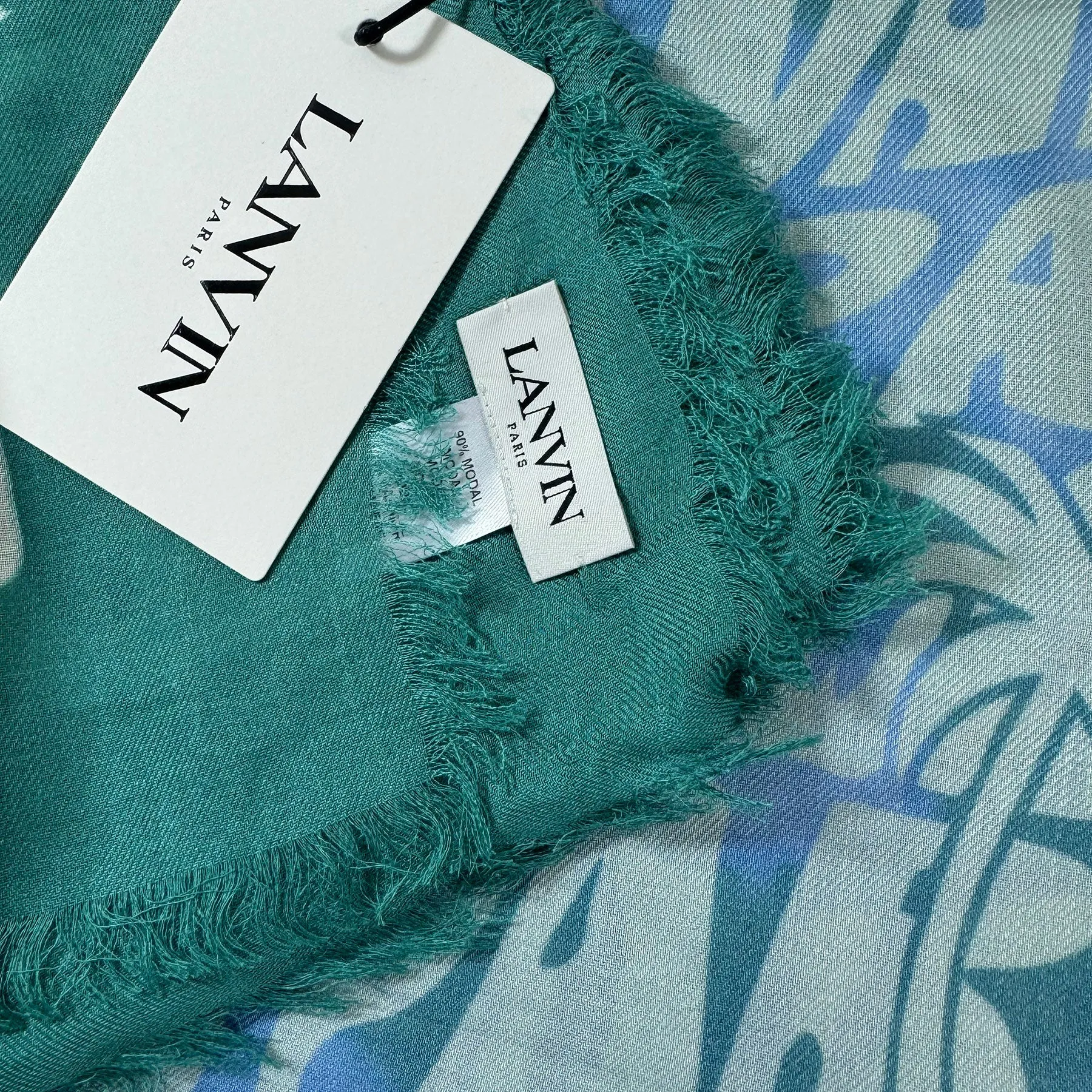 Lanvin Scarf Seafoam Island Design - Extra Large 55 Inch Square Wrap SALE