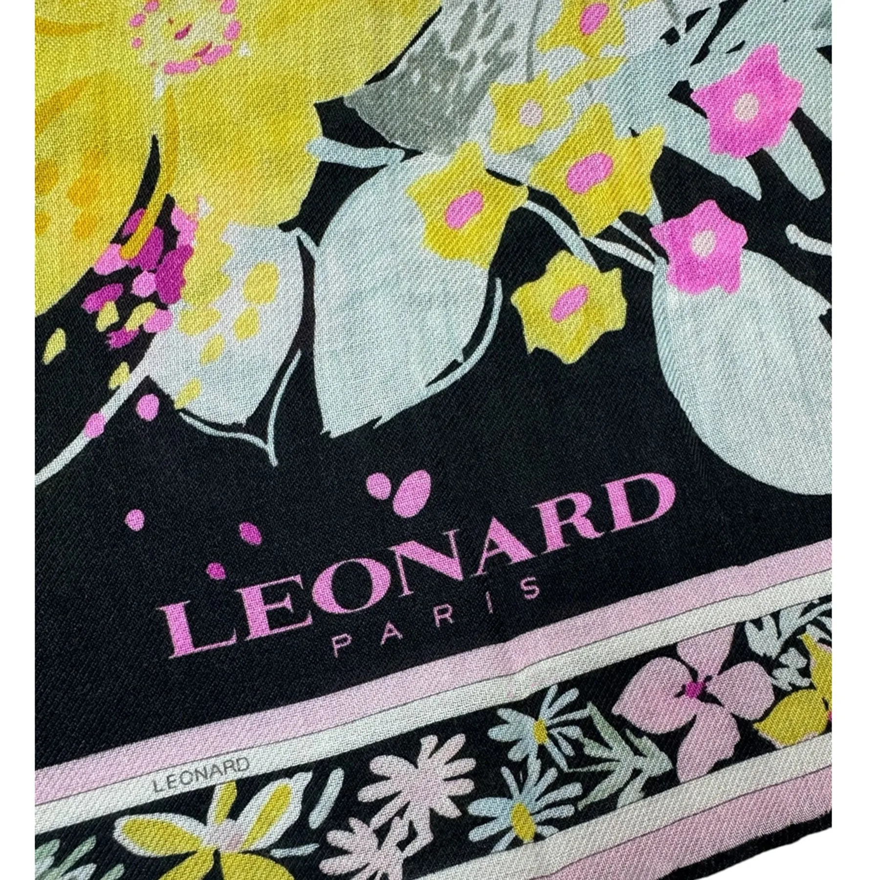 Leonard Paris Scarf Floral Design - Large Square Wool Silk Wrap