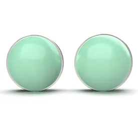 Lime Green Chrysoprase Gemstone Stud Earrings