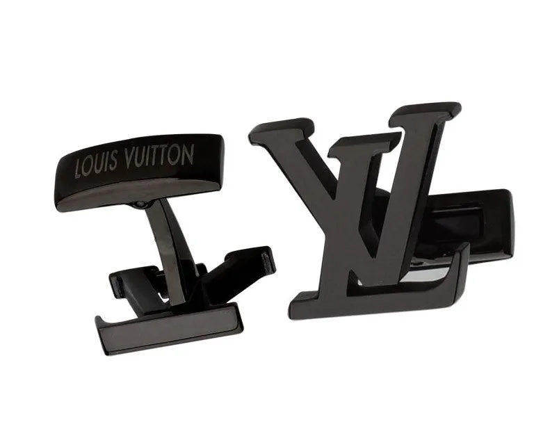 LV inspired black gun plated cufflinks