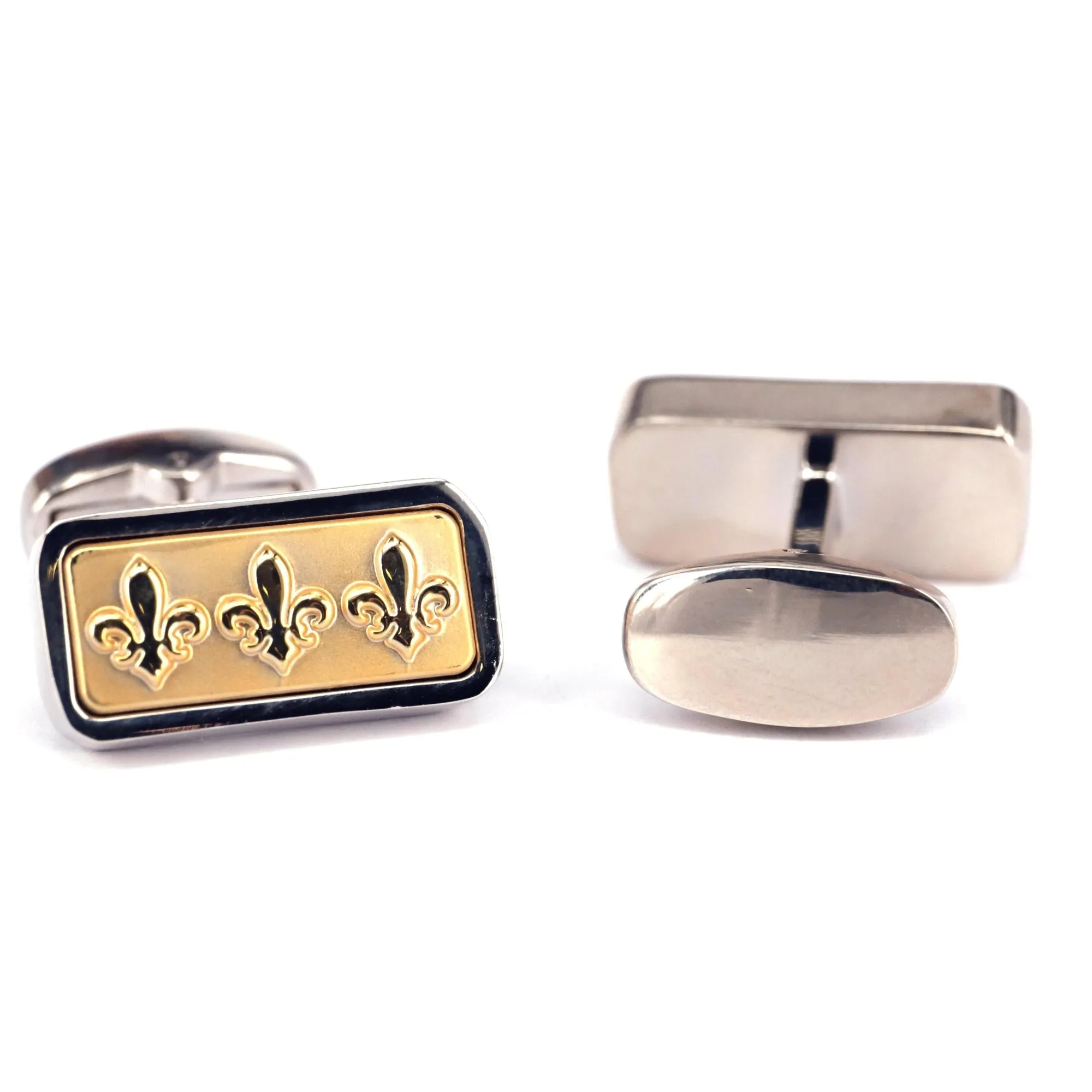 MarZthomson Black Rectangle Cufflinks with Fleur-de-lis Cufflinks (Online Exclusive)