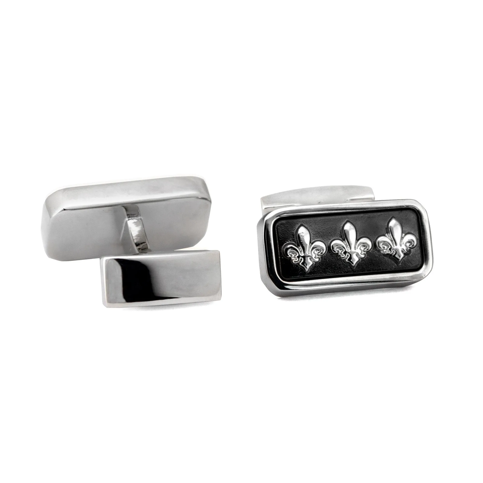 MarZthomson Black Rectangle Cufflinks with Fleur-de-lis Cufflinks (Online Exclusive)