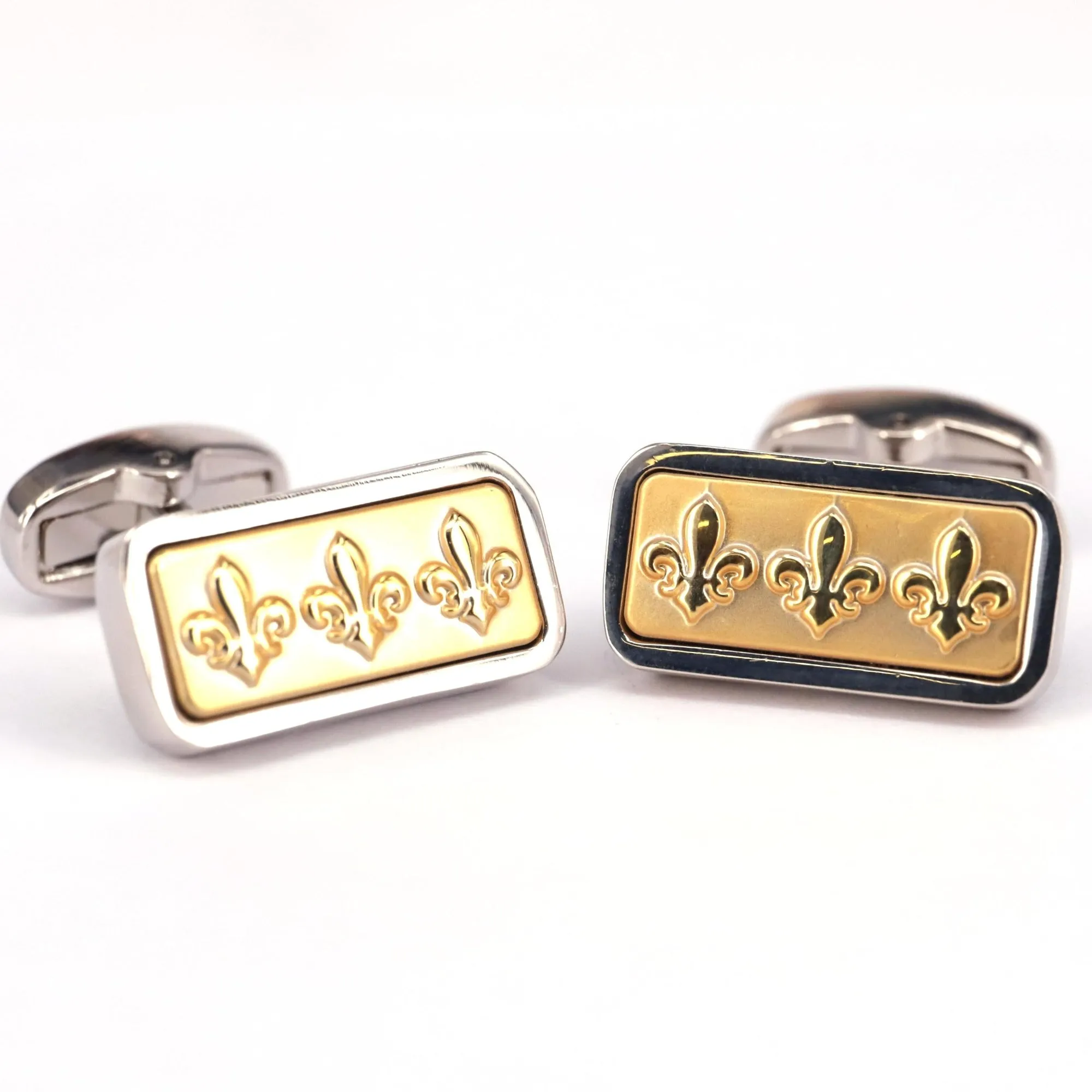 MarZthomson Black Rectangle Cufflinks with Fleur-de-lis Cufflinks (Online Exclusive)