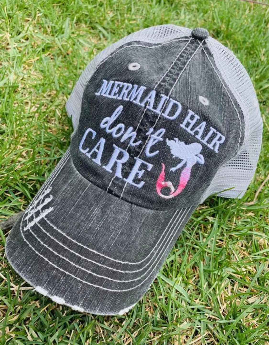 Mermaid Hats { Mermaid hair don't care }  { Mermaid club } Embroidered trucker caps.