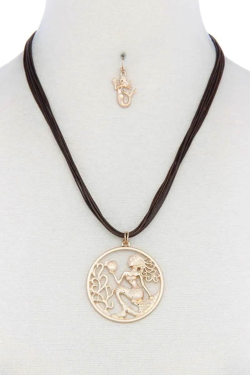 Mermaid Pendant Pu Leather Necklace