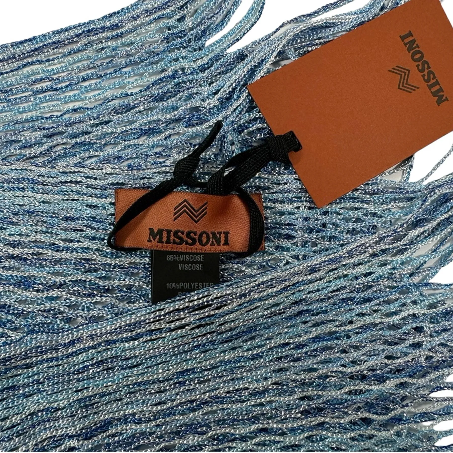 Missoni Scarf Blue Aqua Weave Design - Women Designer Shawl